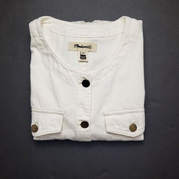 Madewell Denim High Crewneck Vest Women's Size 12 Tile White Utility Pockets NWT - Picture 16 of 16